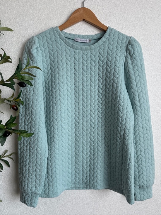 Miss Sparkling Sweaters - NWOT Miss Sparkling Mint Green Quilted Puff Sleeve Women’s Sweater Size Small